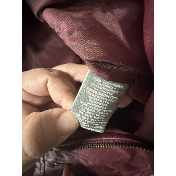 Pins & Needles Burgundy Faux Leather Moto Jacket M Asymmetrical Zip Punk Edgy - Picture 9 of 10